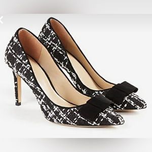 Ann Taylor Jolie Tweed Bow Pumps Black White Heels.       Shoes are like new!